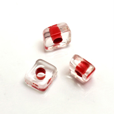 Plastic Bead - Color Lined Smooth Large Hole Square 6x12MM CRYSTAL RED LINE