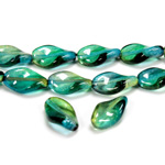 Czech Pressed Glass Bead - Smooth Twisted 13x9MM COATED GREEN-YELLOW 69019