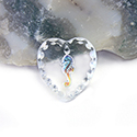 German Glass Engraved Buff Top Intaglio Pendant - SEAHORSE Heart 15x14MM CRYSTAL AB