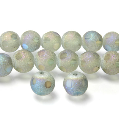 Glass Bead - Round Coated with Cut Window - 08MM BLUE GREEN METALLIC