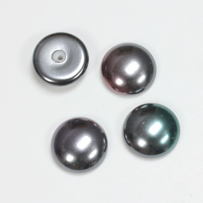 Glass Medium Dome Pearl Dipped Cabochon - Round 15MM BLACK TAHITI