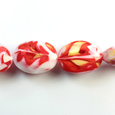 Chinese Cut Crystal Millefiori Bead - Oval 16x12MM LT RED