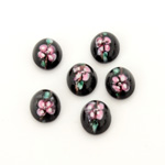 Glass Medium Dome Lampwork Cabochon - Oval 10x8MM PINK ON JET (00555)