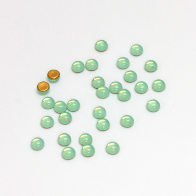 Glass Medium Dome Foiled Cabochon - Round 03MM OPAL GREEN