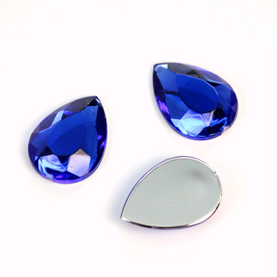 Plastic Flat Back Foiled Rose Cut Rhinestone - Pear 18x13MM SAPPHIRE