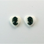 Plastic Cameo - Woman with Ponytail Heart 11x10MM BLACK ON WHITE