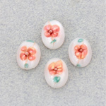 Glass Medium Dome Lampwork Cabochon - Oval 14x10MM PINK ON WHITE (04863)