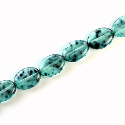 Czech Pressed Glass Bead - Flat Oval 12x9MM SPECKLE TEAL 64579