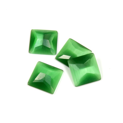 Fiber-Optic Flat Back Stone - Faceted checkerboard Top Square 10x10MM CAT'S EYE GREEN
