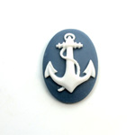 Plastic Cameo - Anchor Oval 25x18MM WHITE ON NAVY BLUE