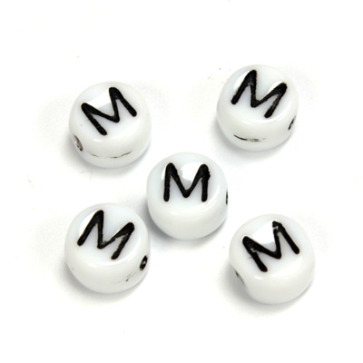 Czech Pressed Glass Engraved Bead - Alphabet 6MM BLACK ON WHITE