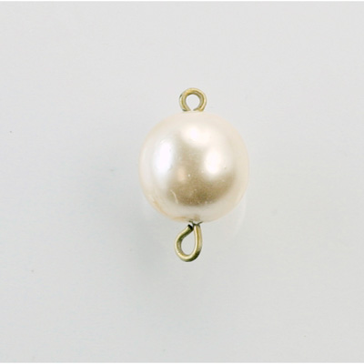 Czech Glass Pearl Bead with 2 Brass Loops - Round 12MM WHITE