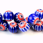 Glass Millefiori Bead - Round 12MM BLUE WHITE RED (04)