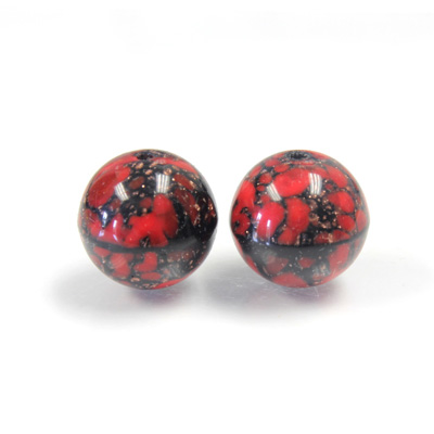 Czech Glass Lampwork Bead - Round 14MM RED MATRIX