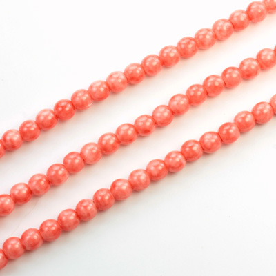 Czech Pressed Glass Bead - Smooth Matrix Round 04MM COATED CORAL MATRIX