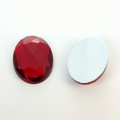 Plastic Flat Back Foiled Rauten Rose Rhinestone - Oval 25x18MM RUBY