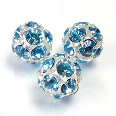 Czech Crystal Rhinestone Ball - 12MM AQUA BOHEMICA-SILVER