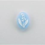 Plastic Cameo - Lily of the Valley Flower Oval 14x10MM WHITE ON BLUE