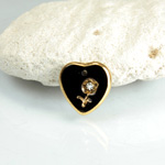 Glass Engraved Intaglio Flower Pendant with Chaton Insert - Heart 12x11MM JET with GOLD