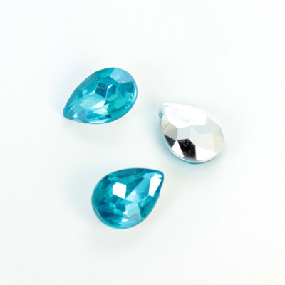 Plastic Point Back Foiled Stone - Pear 14x10MM AQUA