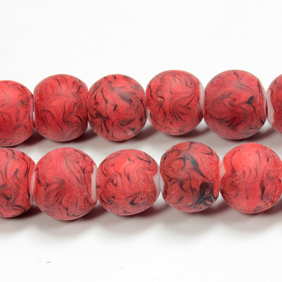 Glass Lampwork Bead - Smooth Round 14MM MATTE CORAL MATRIX