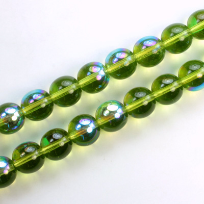 Czech Pressed Glass Bead - Smooth Round 08MM OLIVINE AB