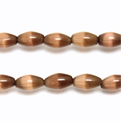 Fiber Optic Synthetic Cat's Eye Bead -  Oval Rice 09x6MM CAT'S EYE BROWN