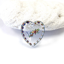 German Glass Engraved Buff Top Intaglio Pendant - LOVE Heart 15x14MM CRYSTAL HELIO RED