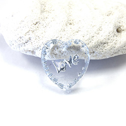 German Glass Engraved Buff Top Intaglio Pendant - LOVE Heart 15x14MM CRYSTAL SILVER