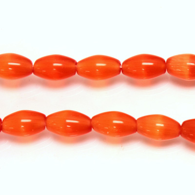 Fiber Optic Synthetic Cat's Eye Bead -  Oval Rice 09x6MM CAT'S EYE ORANGE