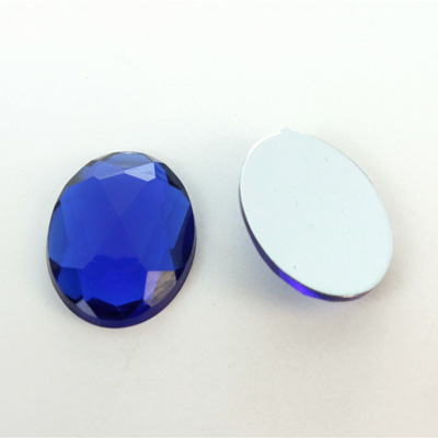 Plastic Flat Back Foiled Rauten Rose Rhinestone - Oval 25x18MM SAPPHIRE