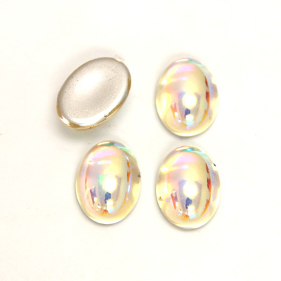 Glass Medium Dome Foiled Cabochon - Coated Oval 14x10MM CRYSTAL AB