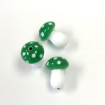 Czech Glass Lampwork Bead - Mushroom 14MM GREEN WHITE