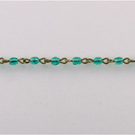 Linked Bead Chain Rosary Style with Glass Fire Polish Bead - Round 3MM EMERALD-Brass