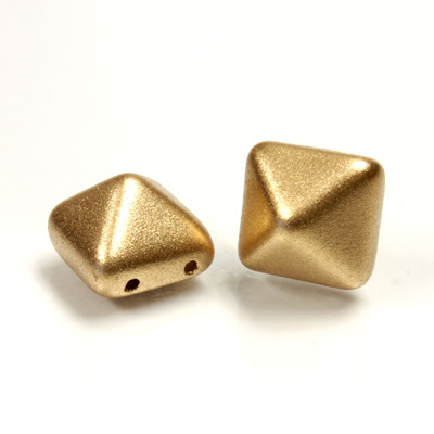 Preciosa Czech Pressed Glass 2-Hole Bead - Pyramid Studs 12x12MM MATTE GOLD