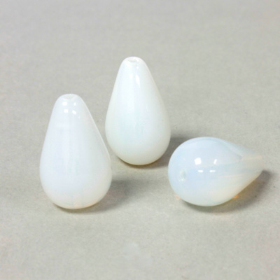 Czech Pressed Glass Bead - Smooth Pear 18x11MM WHITE OPAL