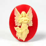 Plastic Cameo - Fairy with Wreath Oval 40x30MM IVORY ON RED