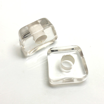 Plastic Bead - Color Lined Smooth Large Hole Square 6x16MM CRYSTAL WHITE LINE