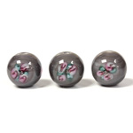 Czech Glass Lampwork Bead - Smooth Round 12MM Flower PINK ON GREY (40222)