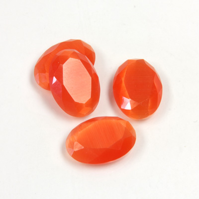 Fiber-Optic Flat Back Stone with Faceted Top and Table - Oval 14x10MM CAT'S EYE ORANGE