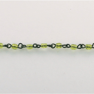 Linked Bead Chain Rosary Style with Glass Fire Polish Bead - Round 3MM OLIVINE-JET