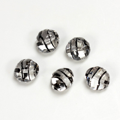 Czech Pressed Glass Engraved Bead - 12x10MM BLACK ON CRYSTAL