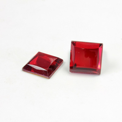 Glass Cabochon Buff Top  Foiled Square 12x12MM RUBY