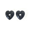 Glass Flat Back Buff Top Single Bevel Cabochon - Drilled with Center Hole Heart 12x11MM JET