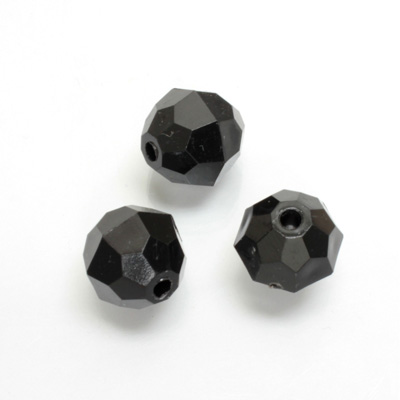 Plastic Bead - Opaque Faceted Round 12MM JET