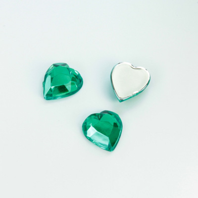 Plastic Flat Back Foiled Rose Cut Rhinestone - Heart 11x10MM EMERALD