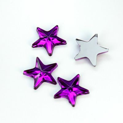 Plastic Flat Back Foiled Rose Cut Rhinestone - Star 15MM AMETHYST