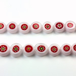 Glass Millefiori Bead - Flat Round 08x4MM WHITE RED YELLOW (19)