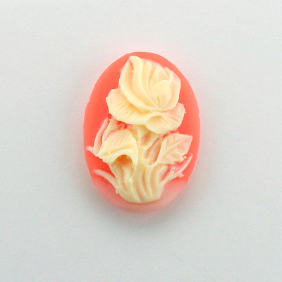 Plastic Cameo - Flower, Rose Oval 25x18MM IVORY ON CORNELIAN