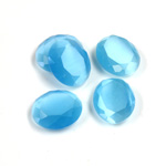 Fiber-Optic Flat Back Stone with Faceted Top and Table - Oval 12x10MM CAT'S EYE AQUA